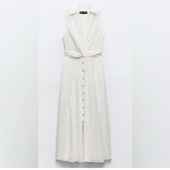 EUC ZARA WHITE OPENWORK EMBROIDERED DRESS - Sz medium - Picture 3 of 10